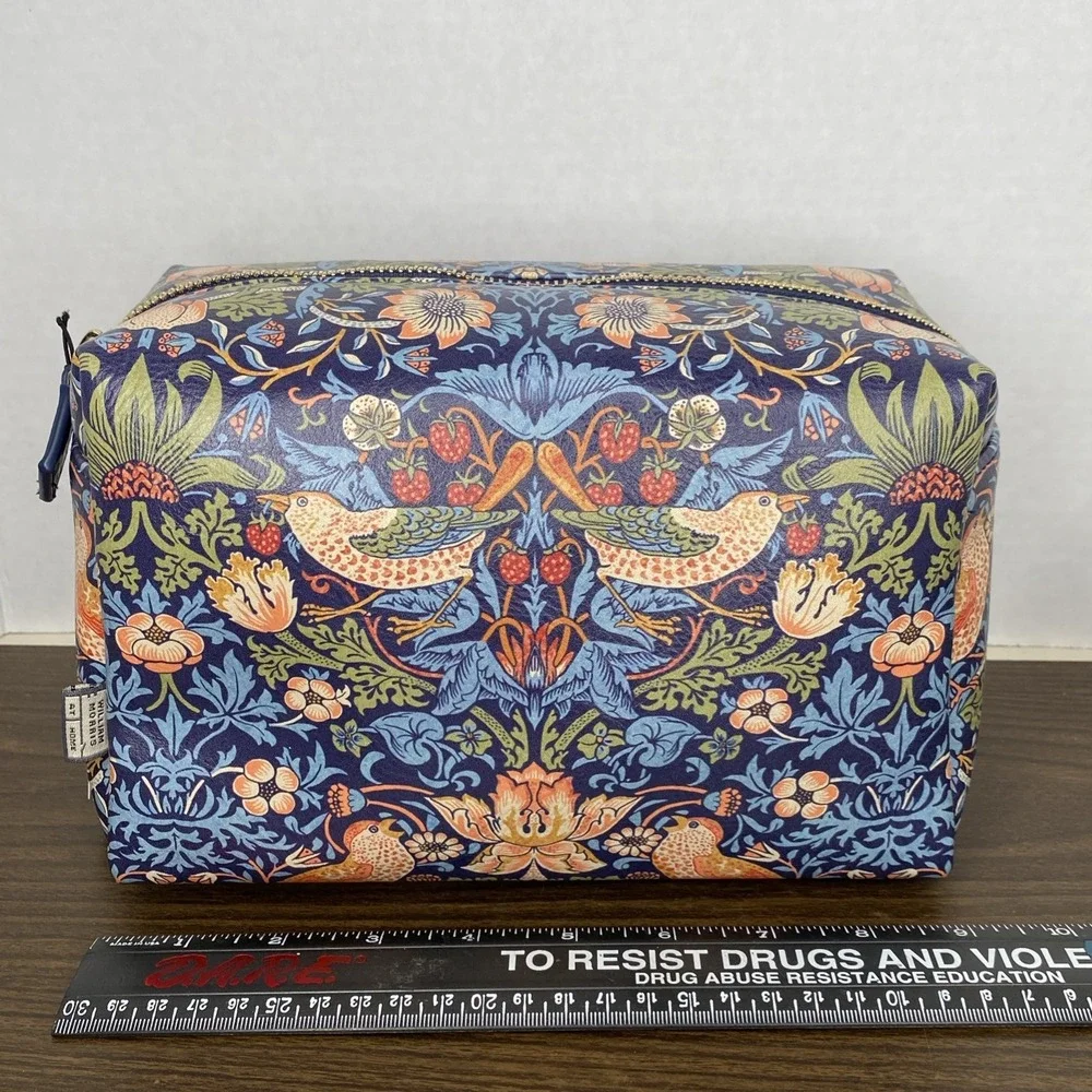 William Morris At Home Blue Strawberry Thief Toiletry Large Wash Bag 6x9